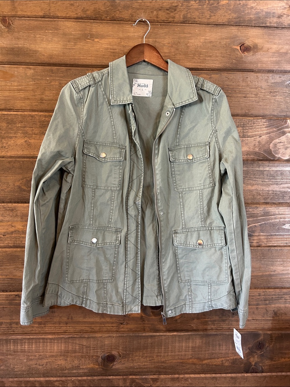 Mudd Olive Utility Field Jacket with Front Flap Pockets